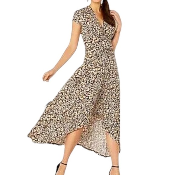 Iman Global Chic Animal Print Leopard High/Low Long Maxi Wrap Dress size L - Picture 1 of 9
